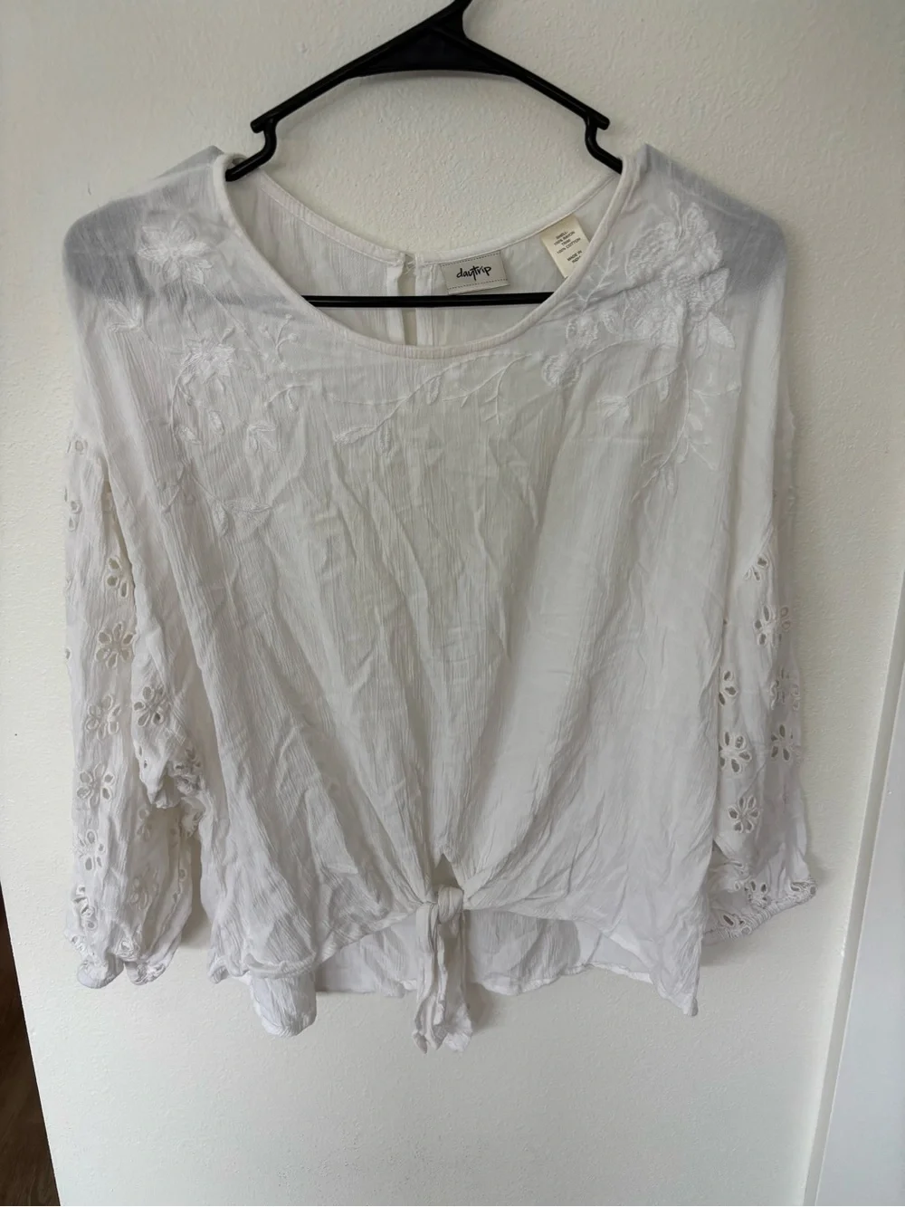 Daytrip White Tie-Front Eyelet Blouse